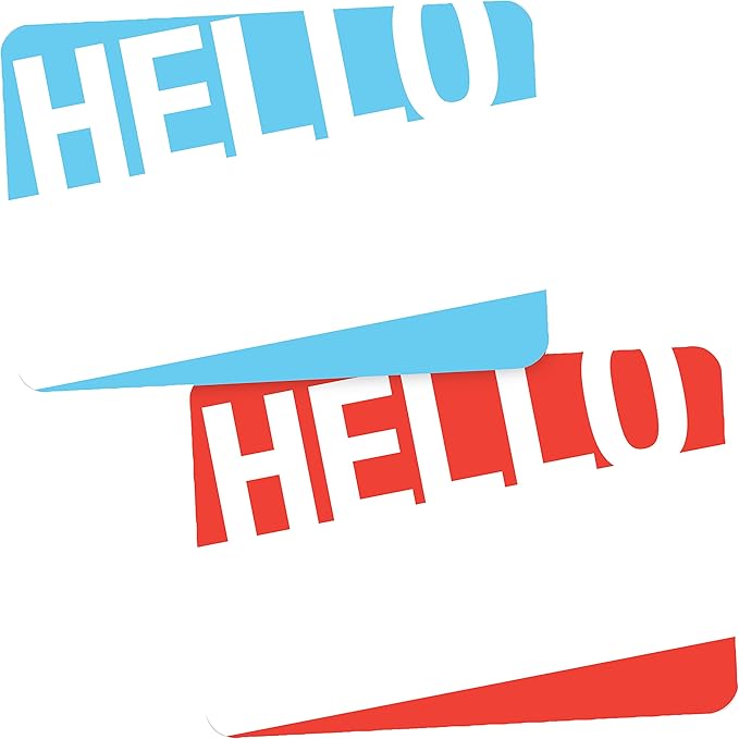 Avery Premium Name Tags, Hello, Blue and Red, No Lift No Curl, 36 Handwriteable Name Stickers