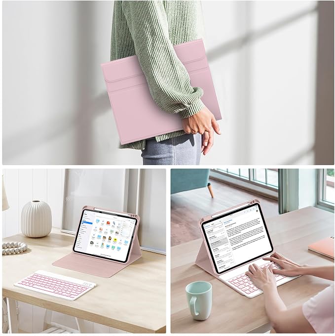 Soke for iPad (A16) 11th/10th Gen Case with Keyboard Black Marble | For iPad 11/10.9 inch(2025/2022) 7 Color Backlight Magnetic wireless Detachable Keyboard Case Built-in Pencil Holder