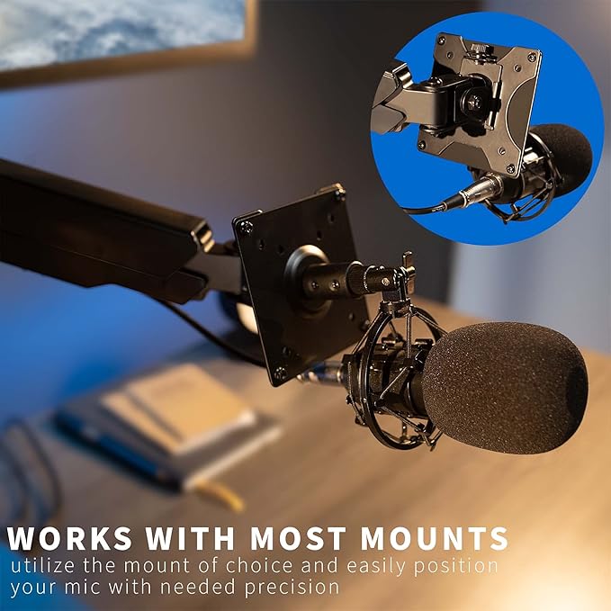 VIVO Universal Steel Microphone or Camera VESA Adapter Kit, Monitor Stand Mounting Bracket Plate, 5/8" and 3/8" Thread Base Options, Black, MOUNT-V00MIC