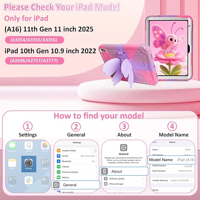 for iPad 10th Case 10.9 Inch for iPad A16 Case for Kids Girls Purple Pink | Built in Pencil Holder Stand Durable Rugged Heavy Duty Shockproof Protective Cover for iPad 10th Generation with Strap
