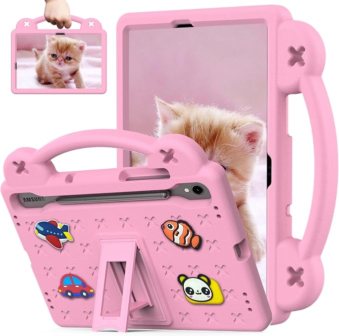 Kids Tablet Case with Built-in Kickstand and Handle Shockproof Cute Cover Lightweight Compatible with Samsung Galaxy Tab A7/S6 Lite 10.4” Pink
