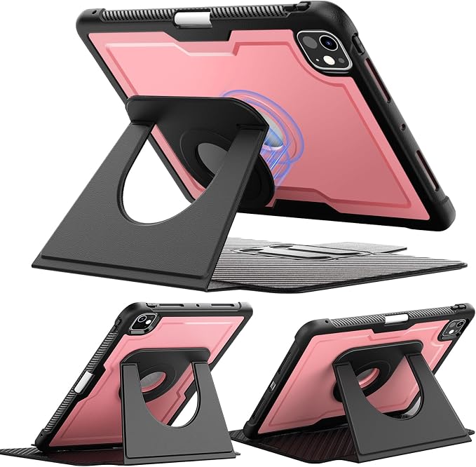 Miimall Leather Case for iPad Pro 13 Inch 2025/2024(M5/M4) with Pencil Holder [Magnetic Back Cover] [Multi-Angle Landscape&ampPortrait Viewing] [360°Rotating Magnetic Stand] Non-Slip Folio Cover Bl