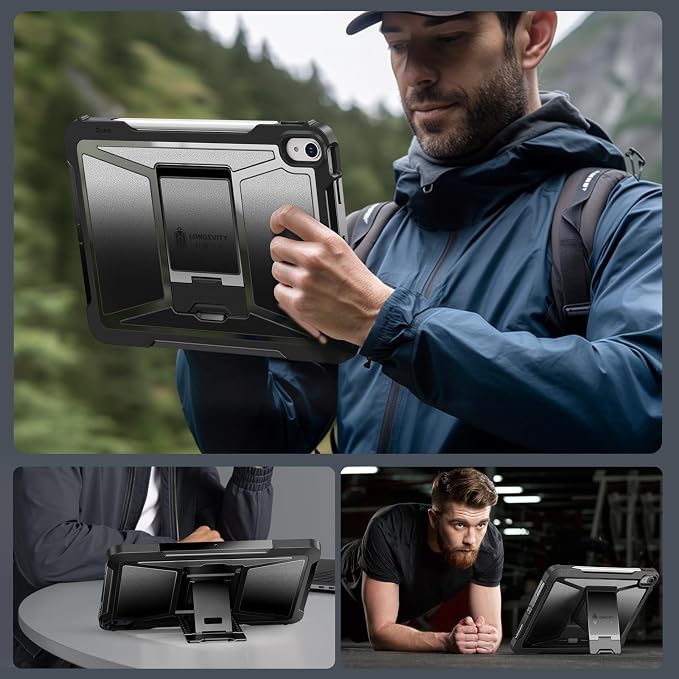 ZtotopCases for iPad Air 11 Inch M4/M3/M2 (2026/2025/2024) iPad Air 5th/4th Generation 10.9 Inch (2022/2020) Built-in Screen Protector Shockproof Cover+ Kickstand - Black