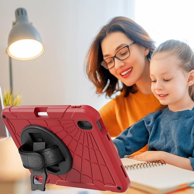 for iPad (A16) 11th/10th Generation Case 2025/2022 (11″/10.9″) Sturdy Heavy Duty Full-Body Shockproof Protective Case Rotating Stand Hand/Shoulder Strap (Black)