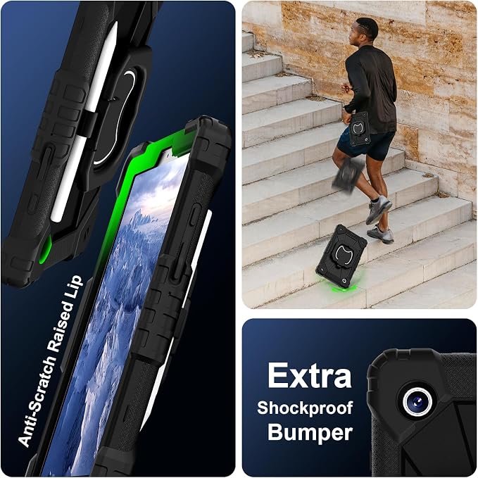 for Samsung Galaxy Tab A9/A11 8.7-Inch 2023/2025 Case.【NO A9+ Plus】 360 Rotating Stand Shoulder Strap Heavy Duty Shockproof Protective Silicone Case (Black)