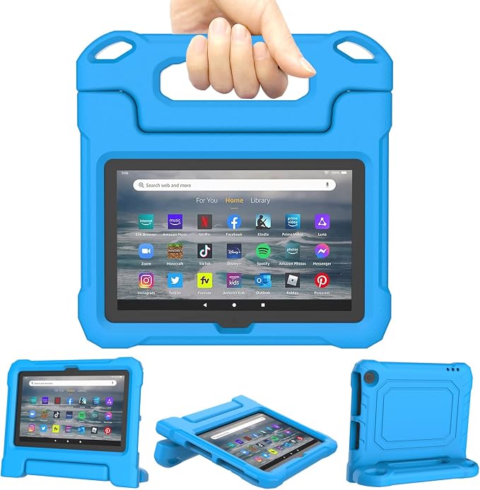 Kids Case for Amazon Fire 7 Tablet Case (12th Generation 2022)Blue | Lainergie Lightweight Easy to Carry Shockproof Kids Friendly Durable Hight Quality EVA Material Cover with Handle Stand