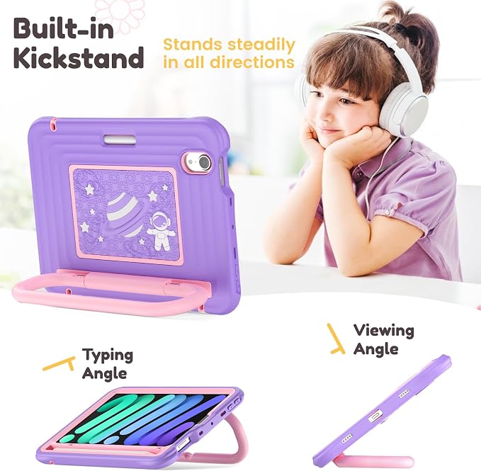 Case for iPad mini 7 (A17 Pro) 2024/ Mini 6 8.3'' with Pencil Holder Screen Protector [360 Rotating Hand Strap] &ampStand &ampShoulder Strap Shockproof Case for iPad mini 7th/6th Generation Purple