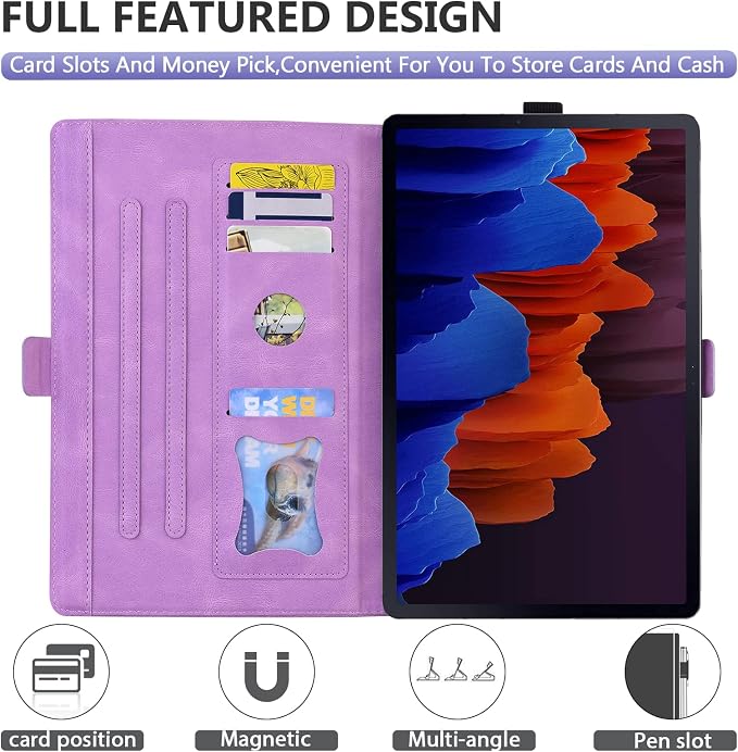 Dteck Wallet Case for Galaxy Tab S10+/S9+/S7 FE/S8+/S7 Plus 12.4 Tablet Premium PU Leather Folding Stand Auto Wake/Sleep Pen Holder Case with Hummingbirds