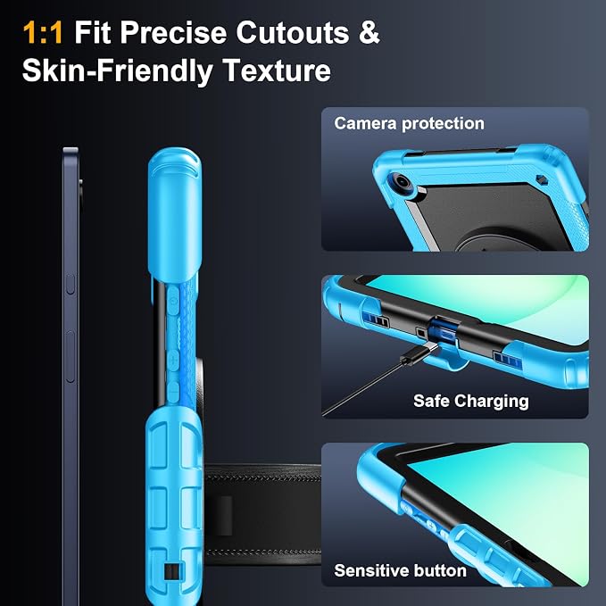 Case for Samsung Galaxy Tab A11+ Plus 11 Inch Ubearkk for Galaxy Tab A9+ Plus Case Full-Body Drop Protection Cover with Screen Protector 360° Rotating Stand and Hand/Shoulder StrapBrightblue