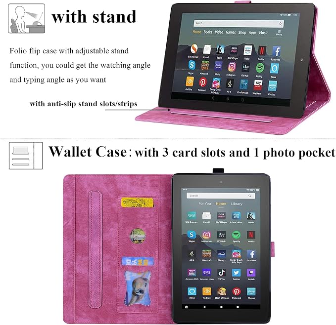 Kindle Fire HD 8 Tablet Case (8th/7th/6th Generation)Smart Stand Synthetic Leather Cover with Auto Wake/Sleep [Card &amp Pencil Holder] for 8 Amazon Fire HD 8 (2018/2017/2016) Blue Sea Beach