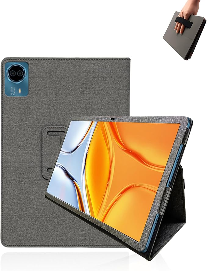 Case for Urao 140L Tablet 14 inch Android 15 TabletsUYRUREL Leather Slim Folding Stand Cover with Hand Strap Magnet for Men Women Full ProtectionGray.