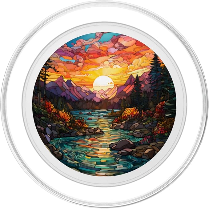 Sunset Stained Glass Mosaic Landscape Scene PopSockets Adhesive PopGrip