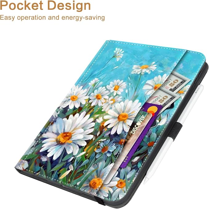 Vimorco for iPad Pro 11-inch Case M5/M4 2025/2024 for iPad Pro Case 11 Inch M5/M4 Pencil Holder/Hand Strap/Pocket/Screen Protection Band 3 Adjustable Angles Auto Sleep/Wake Beach Blue Ocean