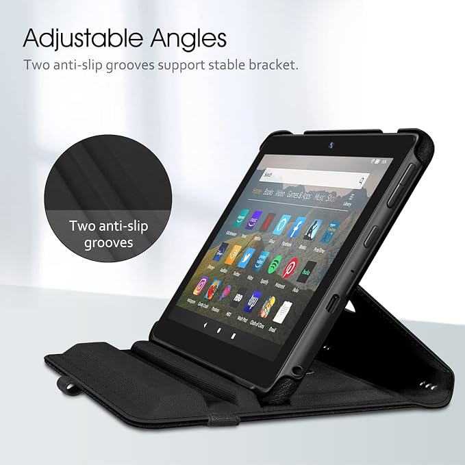 Fintie Rotating Case for Kindle Fire HD 8 &amp 8 Plus 12th/10th Gen Black | 360° Rotatable Swivel Stand Cover for Fire HD 8 2024/2022/2020 Durable PU Leather 3 Viewing Positions Auto Sleep/Wake