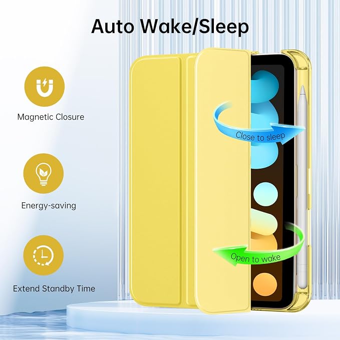MoKo for iPad mini A17 Pro Case 8.3 Inch 2024 iPad mini 7th/6th Case 2021 | For iPad Mini Case with Pencil Holder Light Trifold Smart Protective Cover with Hard PC Translucent Back Shell Agave Gree