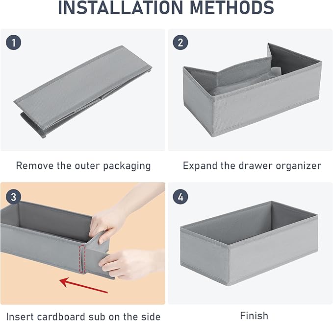 DIMJ Drawer Organizer Clothes - Underwear Organizer Small Sock Organizer Closet Organizers and Storage Box Dresser Drawer Dividers for Baby Clothes,Bra,Socks, Belt, Tie, Set of 6,Grey