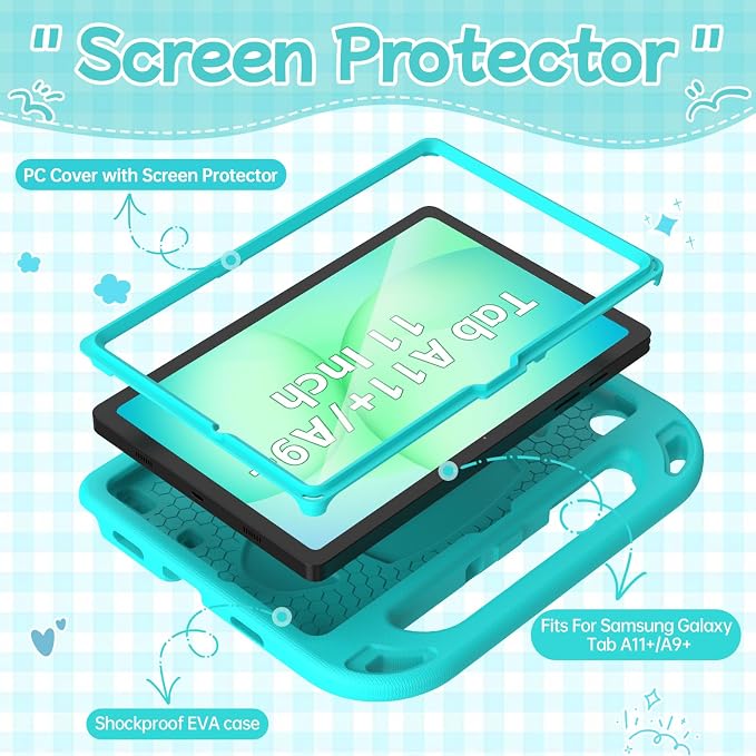BMOUO Kids Case for Samsung Galaxy Tab A11+ Plus 11” 2026/A9+ Plus 2023 11 inch Tablet with Screen Protector Shockproof Lightweight Stand Handle Galaxy Tab A11 Plus/A9 Plus Case for Kids Black