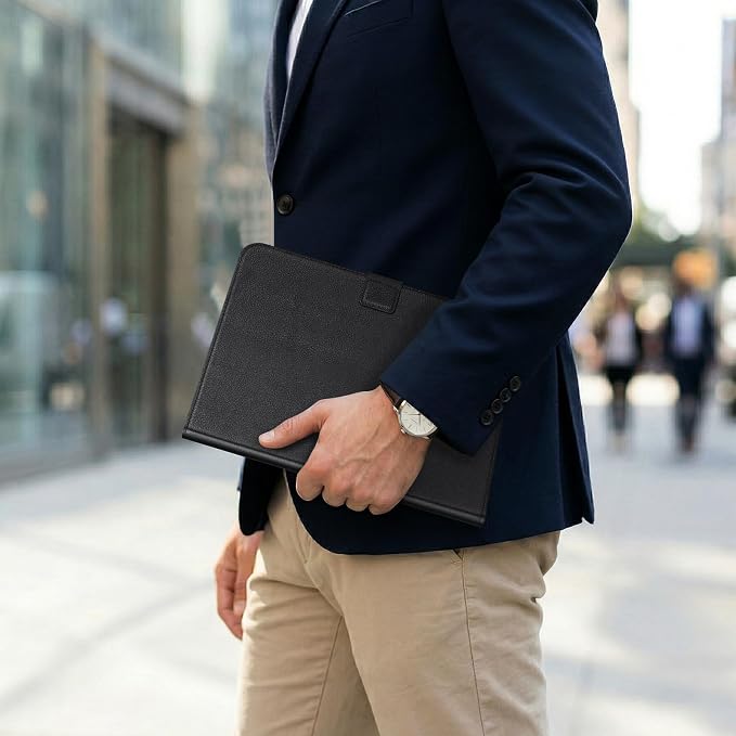 Leather Case for iPad 11th/10th Gen (11/10.9) Black | Genuine Leather Pencil Holder Adjustable Stand Magnetic Closure Auto Wake/Sleep