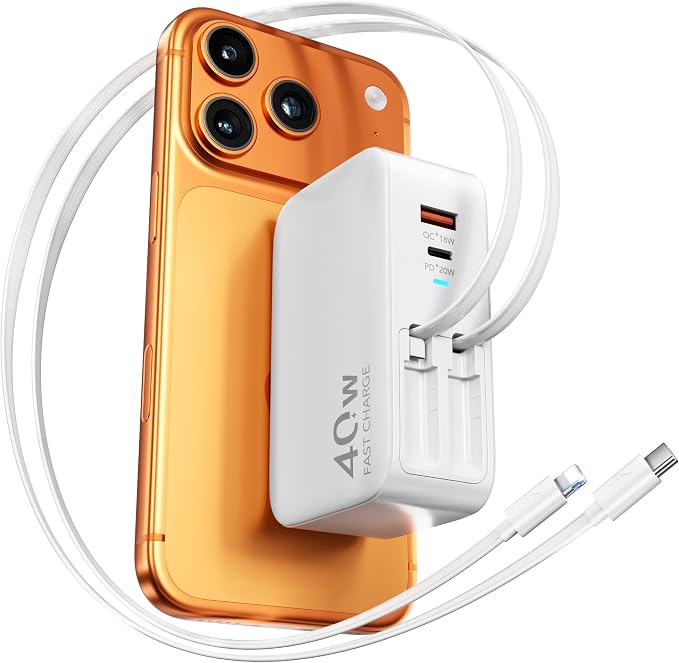 4 in 1 Retractable Wall Charger for iPhone 17Retractable Phone Charger Wall PlugTravel Essentials Retractable Charger for iPhone 17 Pro Max/17 Pro/17 Air/16/15/14/13/12Galaxy S26Pixel 10iPad