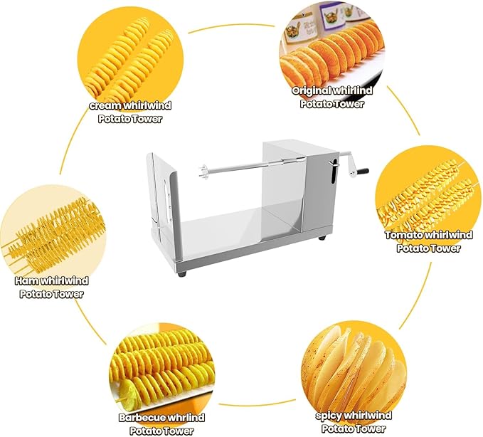 ANYDOCANMOOT Spiral Potato Cutter french fry cutter Manual Stainless Steel Twisted Potato Slicer Cutter curly fries Cucumbers Carrots DIY BBQ Slicer with Reusable Stick