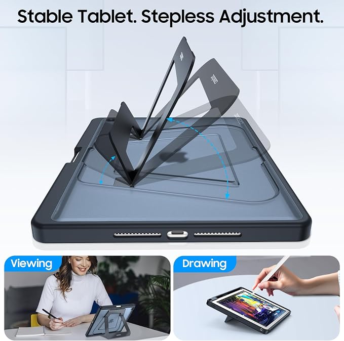 Fintie Shockproof Case for iPad 9th / 8th / 7th Generation 10.2 Inch | Slim Frosted Hard Back Cover Multi-Angle Viewing Built-in Kickstand &amp Pencil Holder Anti-Scratch Black