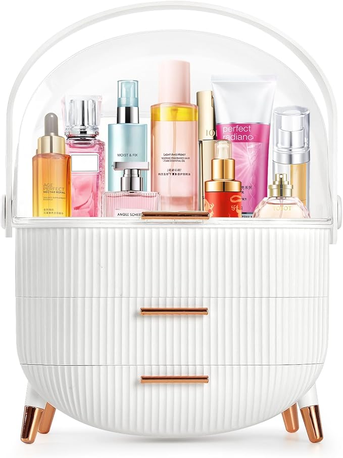 MASSY Egg Shape(Oval) Makeup Storage Box, Countertop Portable Vanity Cosmetics Organizer Preppy