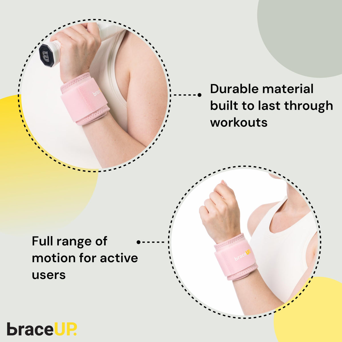 BraceUP Wrist Compression Strap and Support Brace, One Size Adjustable, 1 PC (Pink)