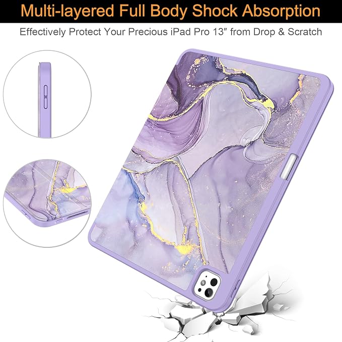 Soke Case for New iPad Pro 13 Inch (M5/M4 2025/2024 Release) with Pencil Holder Trifold Stand Shockproof [Support Apple Pencil Charging + Auto Wake/Sleep] Soft TPU Back Cover Book Black