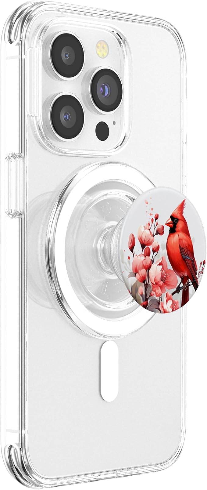 Cute Red Cardinal Bird Floral Design For Bird Lover PopSockets Adhesive PopGrip