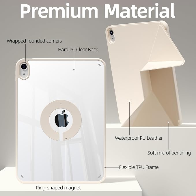 kenke Case for iPad Air 11'' M4/M3/M2 Air 10.9'' 5th/4th Gen Black | Detachable Rotating 360° Magnetic Clear Back Multi-folding Stand Cover Pencil Holder Auto Wake/Sleep Touch ID