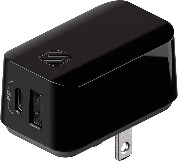 Scosche HPDCA32 PowerVolt 32W Certified Type-C + Type-A Fast Wall Charger Power Delivery 3.0 for ALL USB-C and USB-A Devices in Black