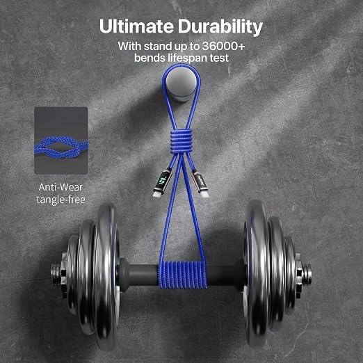 SOOPII USB C to USB C Cable [10FT2-Pack] 100W PD Fast Charging USB C Cable Nylon Braided Type-C Cable with LED Display for lPhone 15/15 Plus MacBook Pro Samsung Galaxy S22/S10 Pixel LG