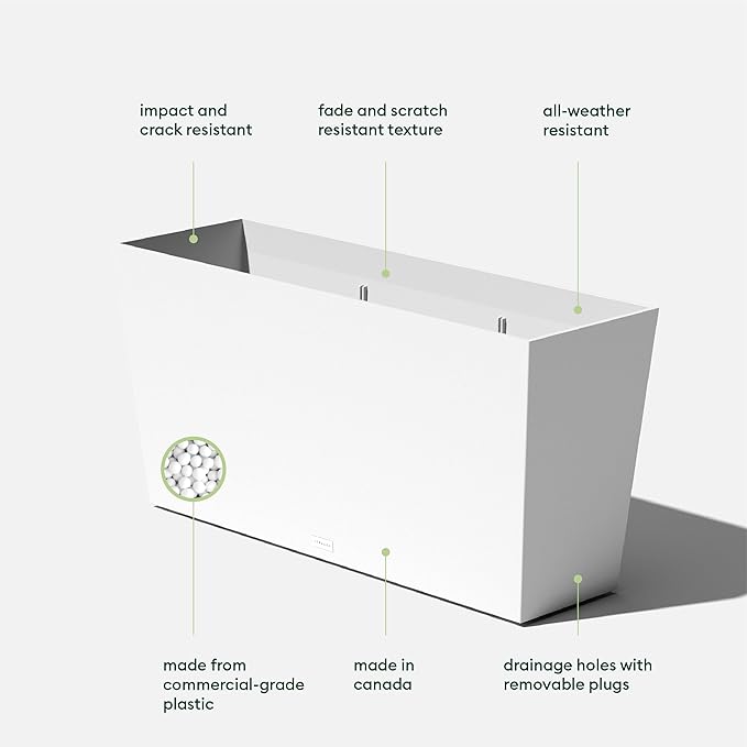 Veradek Midori Long Trough Planter (White, 39 inch - 2 Pack with 2 Saucer Trays)