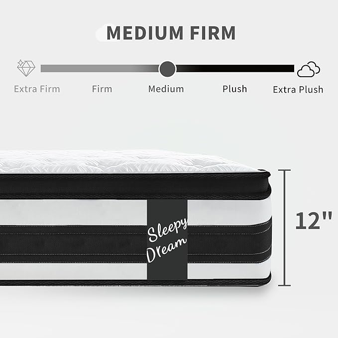12 Inch Memory Foam Mattress,Twin XL Size Plush Hybrid Mattress,Cooling Knitted Cover & Pocket Spring,Breathable & Motion Isolating,Pressure Relief, Certified Foams Fabric,Bed in a Box,Tranquilo Core