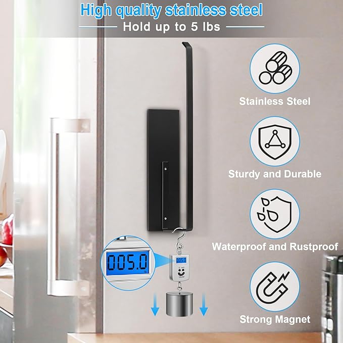 Paper Towel Holder, Magnetic Paper Towel Holder for Fridge, Toilet Paper Roll Holder Magnet Towel Rack Wall Mount Fridge Organizer for Paper Towels Rolls Bathroom Pantry RV Kitchen Storage