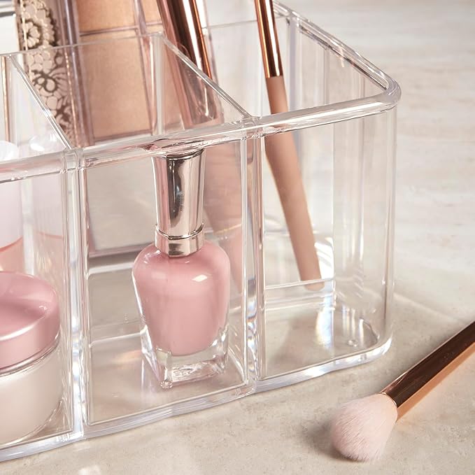 STORi 5-Compartment Clear Plastic Organizer | Rectangular Divided Makeup and Vanity Storage Bin and Office Desk Caddy | Scalloped Wall Design | Made in USA