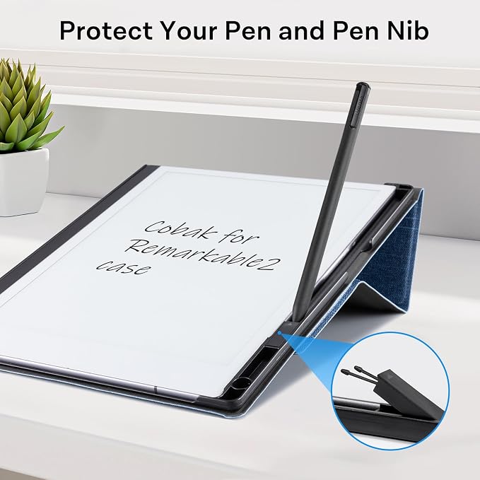CoBak Case Compatible with Remarkable 2 Paper Tablet Black | Built-in Pen Holder Multi-Angle Foldable Stand Custom Fit for 2020 Released reMarkable 2