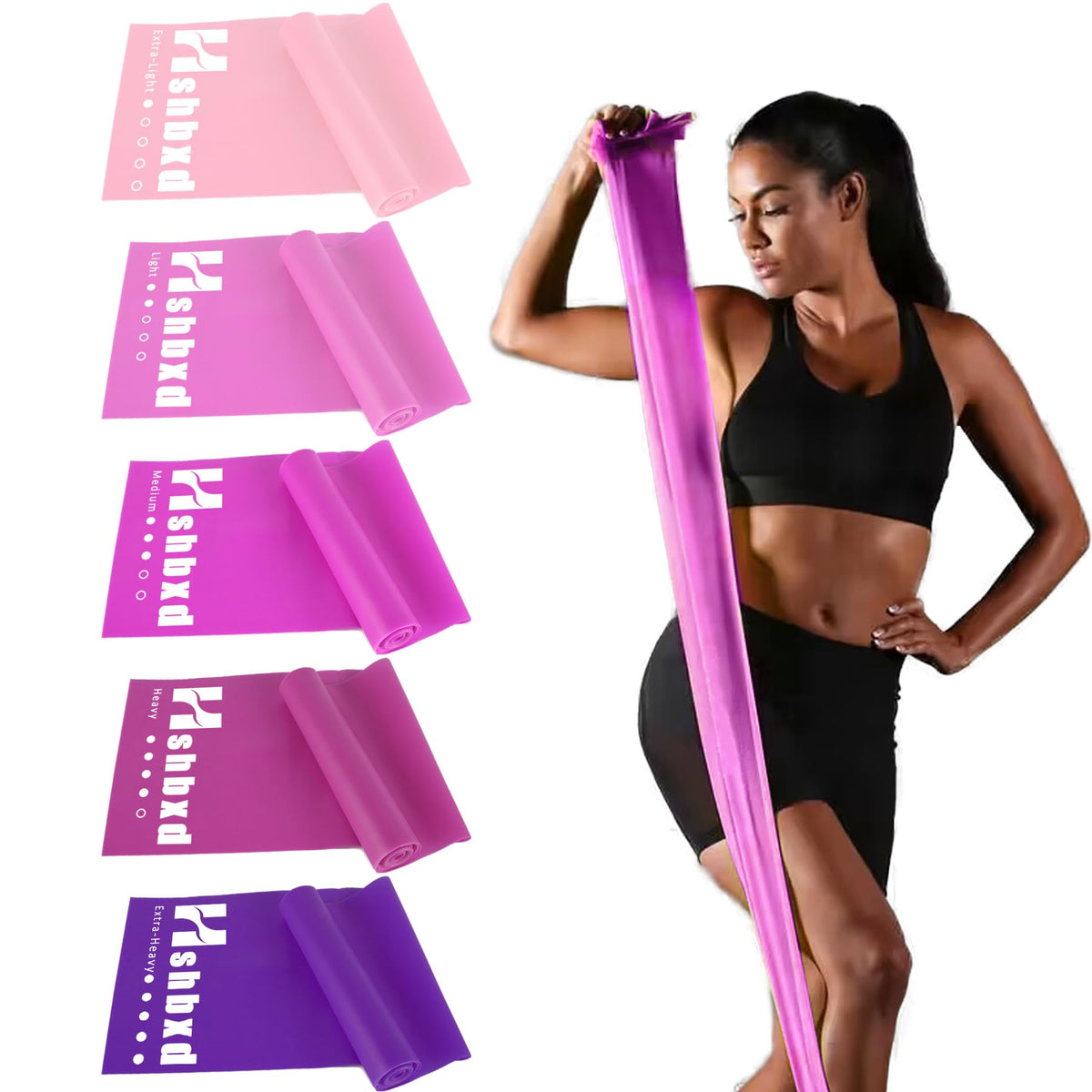 5 Pcs Resistance Bands for Working Out Women and Men, Physical Therapy Bands, Latex Free Elastic and Exercise Bands Set for Stretching, Suitable for Rehab, Yoga, Pilates, Gym, Home Exercise (Pink)
