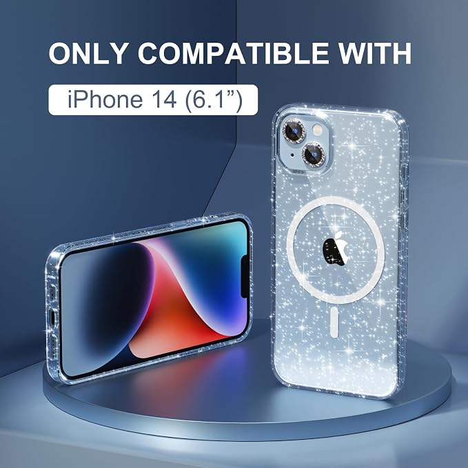 Choiche for iPhone 15 Pro Max Case Compatible with MagSafe Glitter Black | Women Girly Cute Glitter Sparkly Magnetic Phone Case with Diamond Camera Lens Protectors Military-Grade Drop Protection 6.7