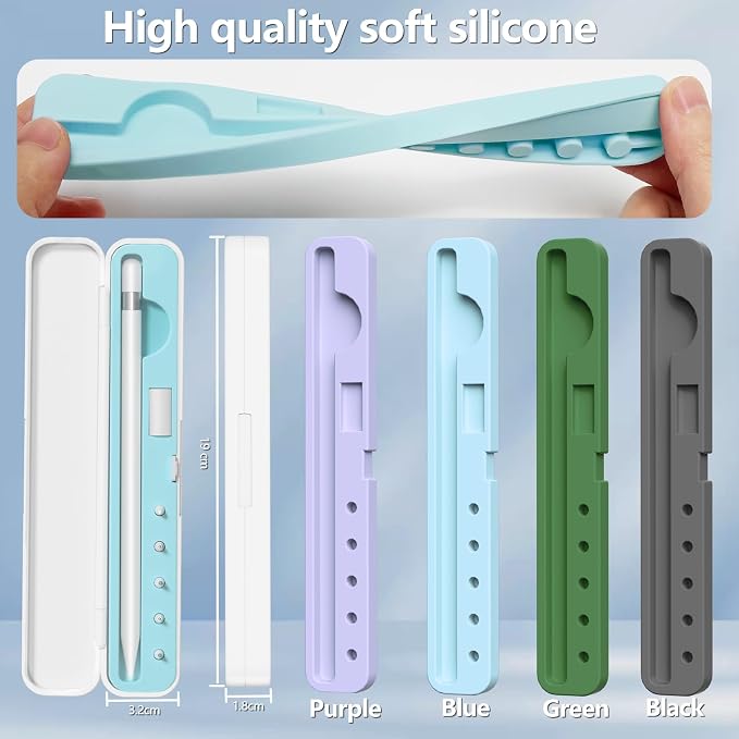 Inesore for Apple Pencil Case with 5 Pcs Replacement Tips (Blue) | Lndependent Storage Slots Contains 5 Pen Tips Soft Silicone Lining Fit Apple Pencil Pro /1/2/USB-C Compact Easy Carrying
