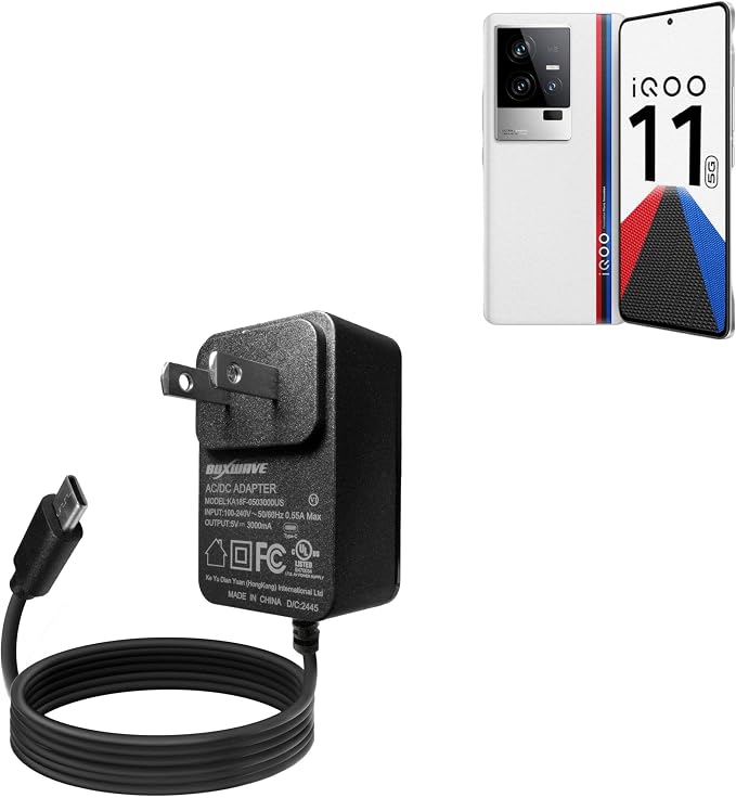 BoxWave Charger Compatible with iQOO 11 - Wall Charger Direct (15W) Rapid Charge Your Device with Built-in 3ft Cable