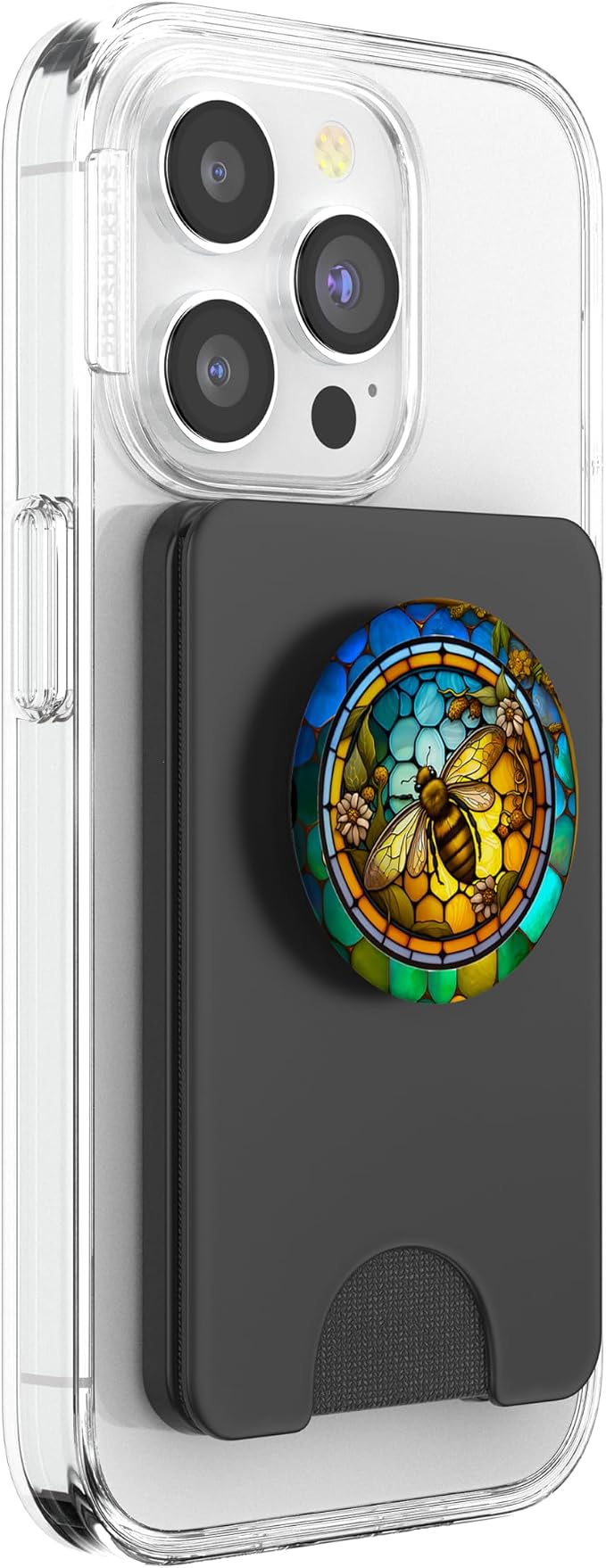 Colorful Bee Honeycomb Flowers Stained Glass Bumble Bees PopSockets Adhesive PopGrip