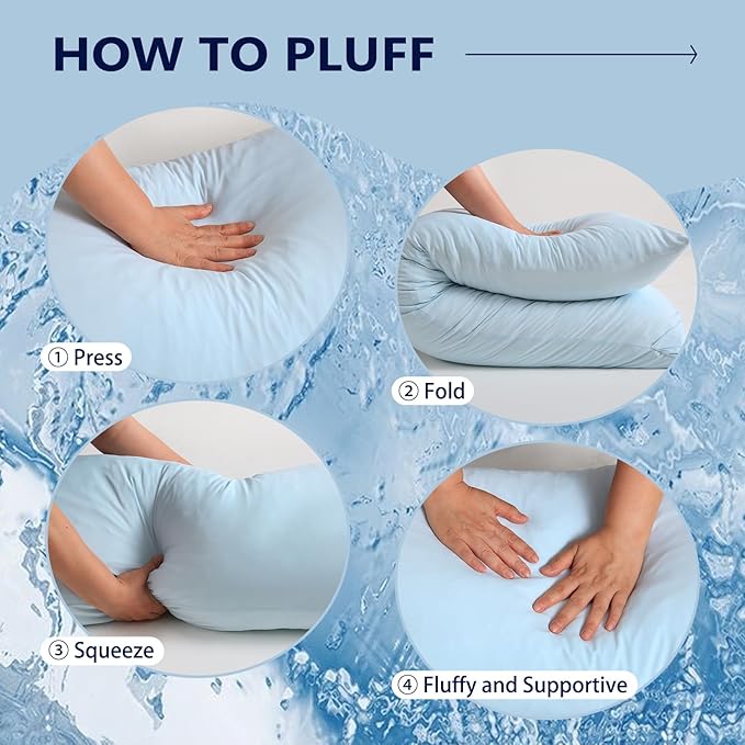 DOWNCOOL Large Body Pillow Insert with Cooling Cover - Soft Long Bed Pillow for Summer - Breathable Full Body Pillow for Adults - 20x54 inch (Blue, with Cover)