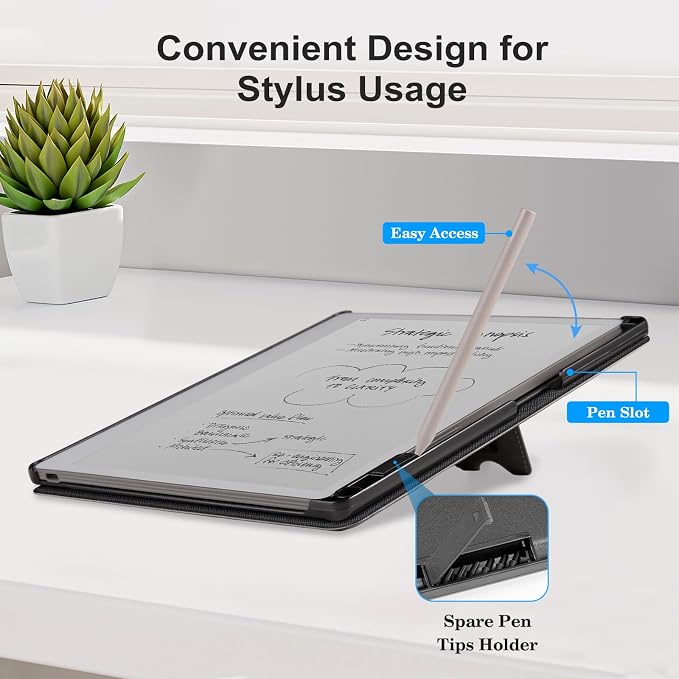 CoBak Stand Case for Remarkable 2 Paper Tablet 2020 10.3 with Hand Strap | Lightweight and Hard Back Shell Protective Book Folio Cover with 2 Kickstand Stand Angles and Pen Holder Features Black