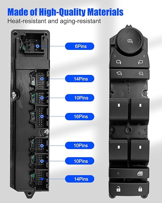15906883 Power Master Control Window Switch Fit for Chevy Suburban 1500 2500 2007 2008 GMC Yukon XL 1500 2500 2007 2008 Escalade 2007 2008, Driver Side Mirror Switch Replace 15118557 DWS1620 1S17262