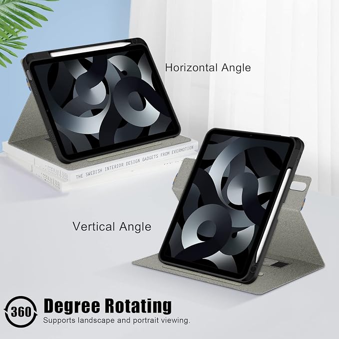 for iPad 10th Generation Case 10.9 inch 2022 with Pencil Holder PU Leather Smart ipad 11th A16 11inch Cover Model: A2696 /A2757 / A2777 Auto Sleep/WakeBlack