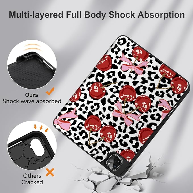 MEEgoodo for iPad Pro M2 12.9 Case 6th/5th/4th/3rd Generation 2022 2021 2020 2018 with Pencil Holder Tablet Cover with Soft TPU Back Shell Art Painted Flowers