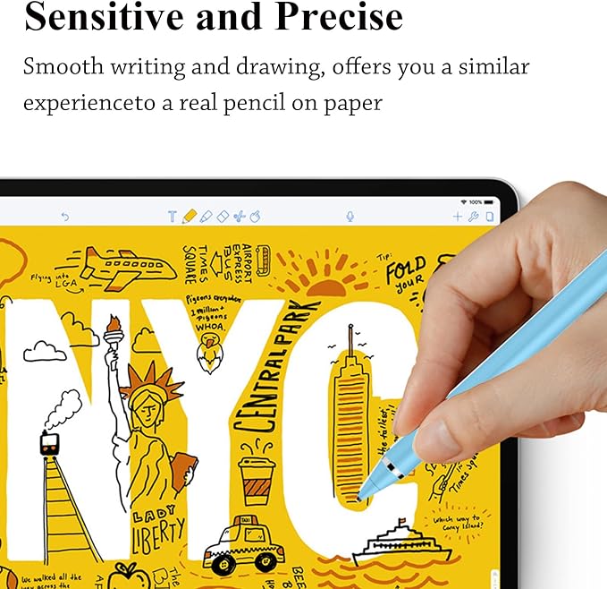 Stylus Pen for Touchscreen Kenkor Rechargeable Digital Fine Point Active Tablet Pencil Stylus Pen for iPhone/Switch/Android/Apple iPad Pro/Air/Mini/Samsung/Cellphone/Tablet Drawing &amp Writing - B