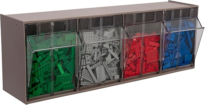 Akro-Mils TiltView Plastic Storage Cabinet with 4 Tilt Out Bins, Horizontal Plastic Parts Organizer, Teacher Toolbox, and Office Supply Organizer, 23-5/8" W x 8-3/16" H x 6-3/4" D, Mocha Raspberry