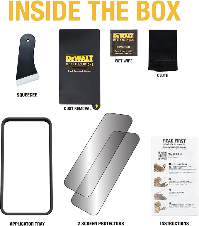 DEWALT Heavy Duty 2Pack Privacy Screen Protector for iPhone 13 Pro Max/14 Plus Sensor Protection Dynamic Island Compatible AntiSpy Tempered Glass [9H Hardness] Case Friendly High Response HD Quality